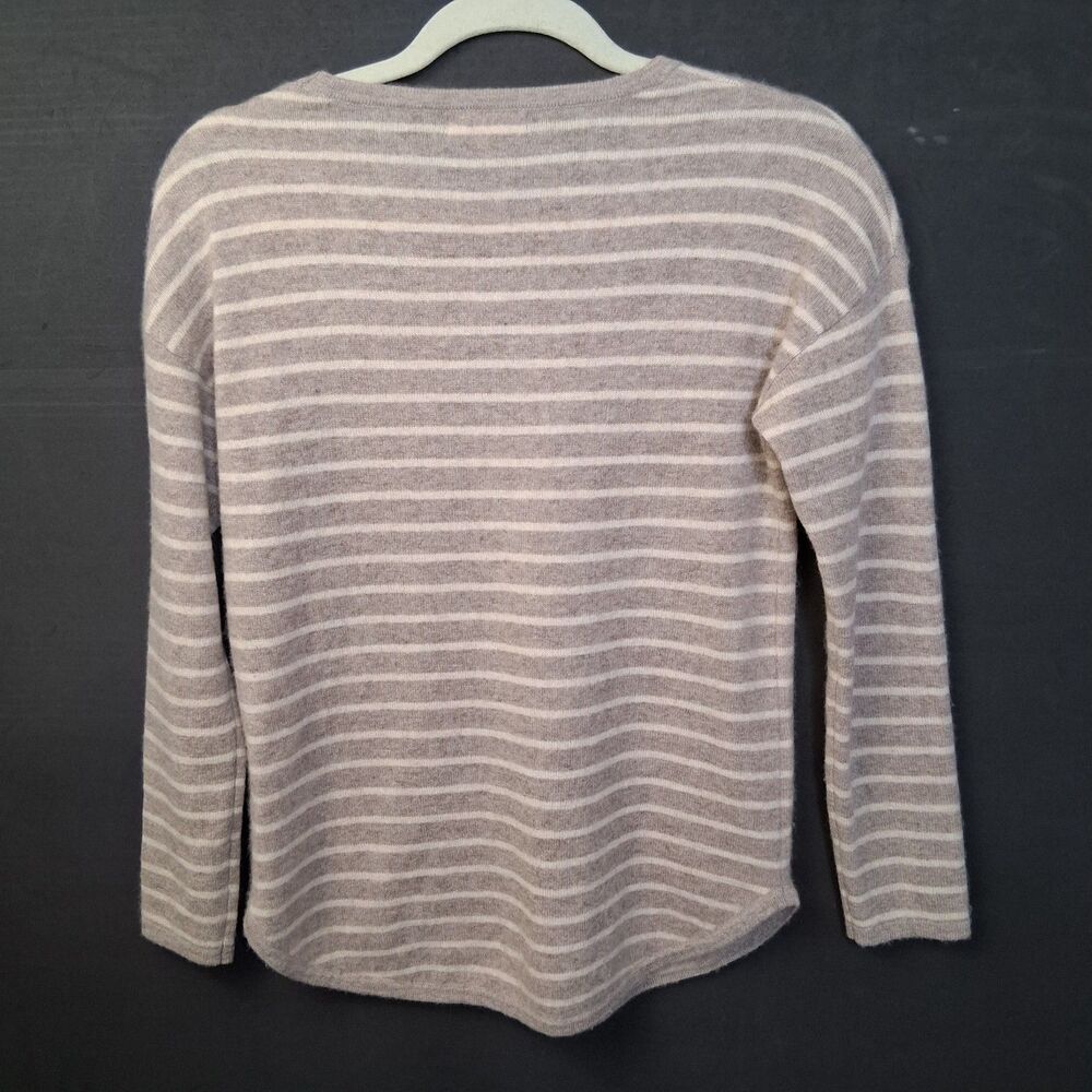 100% Cashmere Striped Philosophy Sweater Size XS Oatmeal Soft Luxury Knit - Picture 7 of 13